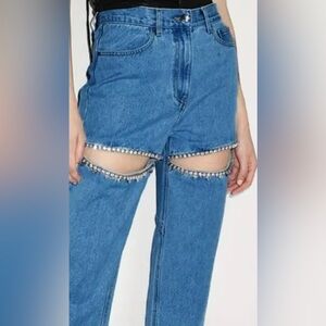 Distressed, Embellished Blue Slim-Fit Jeans | Rhinestones | Stretchy | S | NWT